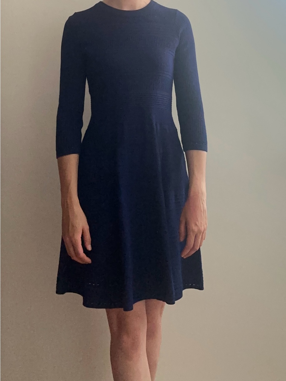 Navy Fit-and-Flare Knit Dress